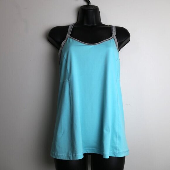 Lululemon Run Zoom Singlet Teal Blue Striped Trim Tank Top Size 10 - Picture 1 of 5